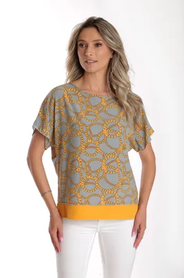 Bluza chimono CV24065 gri & mustar cercuri, Cesy | marimea M