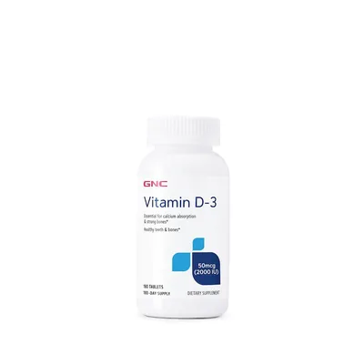 Vitamina D3 50 mcg (2000 UI) din lanolina, GNC | 180 tablete