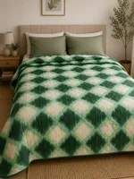 Pilota pat 3D 2 persoane verde crem romburi 200x215 cm, Ralex | 1 buc