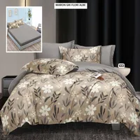 Lenjerie cu husa ELEGANCE maron gri flori albe 180x200 cm, Ralex | 1 buc