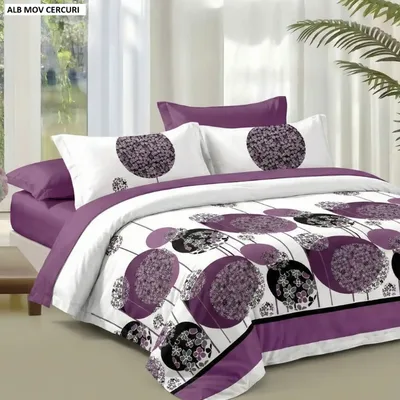 Lenjerie pat cu husa FINET (6 piese) alb mov cercuri 180x200 cm, Ralex | 1 buc