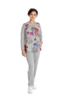 Tinuta dama CT24086 gri melanj/floral multicolor, Cesy | marimea L