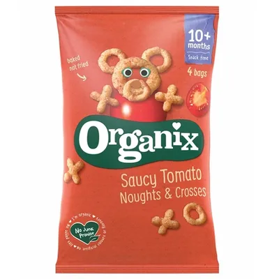 Snack ecologic Bio din Porumb si Rosii (X si O) 10+ luni, Organix | 4 X 15 g
