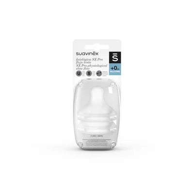 Set tetine fiziologice SX Pro din silicon, +0 luni,S, debit lent, Suavinex | 2 bucati