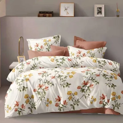 Lenjerie de pat ECONOMY crem caramiziu floral 230x250 cm, Ralex | 1 buc