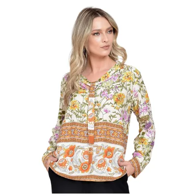 Bluza funda dama ERT23V236 alb floral/caramiziu, Eranthe | marimea M