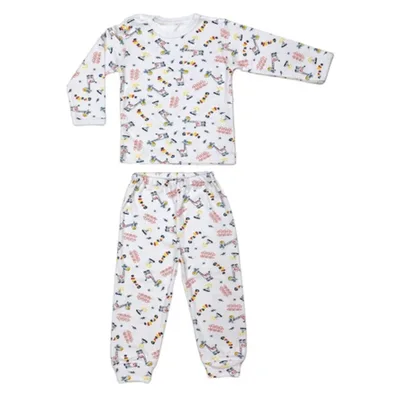 Pijama maneca lunga RB11 alb/imprimeu girafe, Rombaby | 1/2 ani