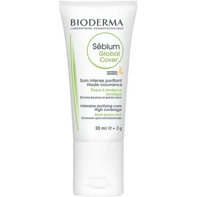 Tratament acnee, Bioderma, Sebium Global Cover, verde, 30 ml