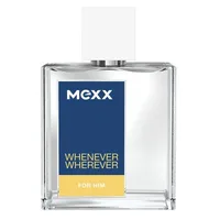 Eau de Toilette Mexx Whenever Wherever For Him, 50ml, sticlă transparentă, etichetă albastru-galben
