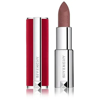 Batom de buze Givenchy Le Rouge Deep Velvet N27, textură mată, ambalaj metalic argintiu