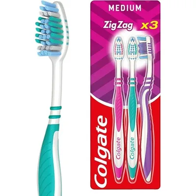 Periuță dinți, Colgate Zig Zag, model Medium, 3 bucăți
