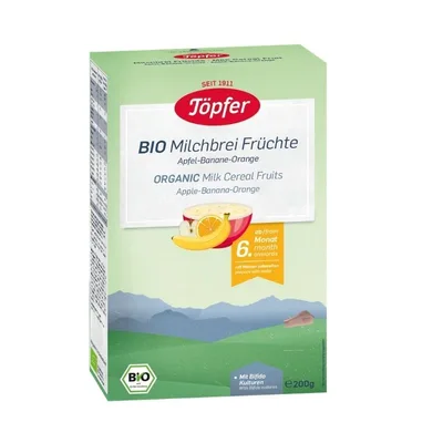 TOPFER Cereale Bio Gris lapte + fructe 6 luni, 200 g