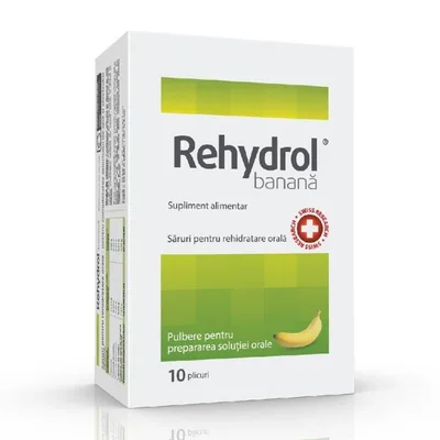 Saruri de rehidratare cu aroma de banana Rehydrol, 10 plicuri, Mba Pharma Innovation