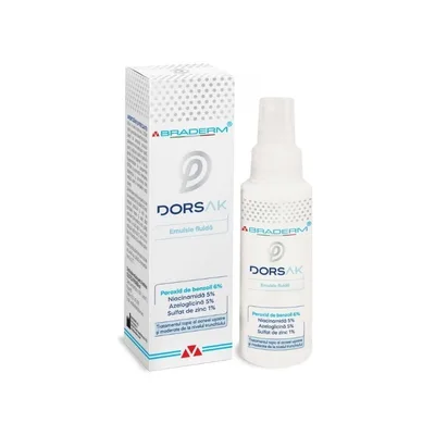 Spray cu emulsie fluida pentru acneea trunchiului Dorsak, Braderm | 100 ml