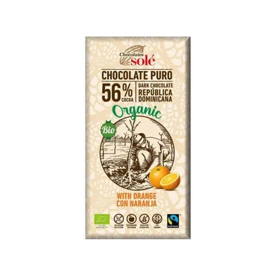 Ciocolata neagra si portocale Bio 56% cacao, 100g, Chocolates Sole