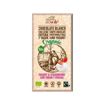 Ciocolata alba cu iaurt si capsuni Bio, 100g, Chocolates Sole