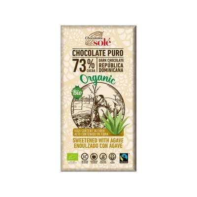 Ciocolata neagra cu sirop de agave Bio 73% cacao, 100g, Chocolates Sole