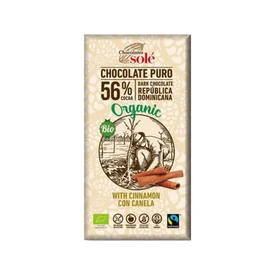 Ciocolata neagra si scortisoara Bio 56% cacao, 100g, Chocolates Sole