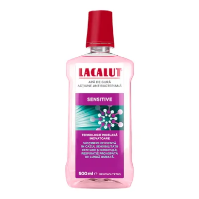 Apa de gura micelara cu actiune antibacteriana Sensitive, 500 ml, Lacalut