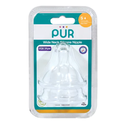 Set 2 tetine silicon pentru biberon cu gura larga marime S, 0-3 luni, PUR