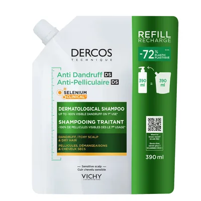 Rezerva sampon anti-matreata pentru par uscat Dercos, 390 ml, Vichy